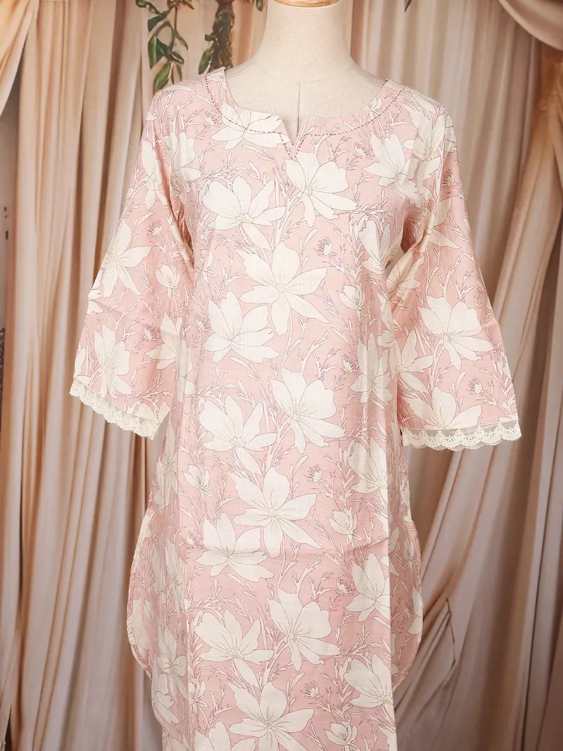 Onion Pink Floral Design Printed Cotton Salwar Suit 2