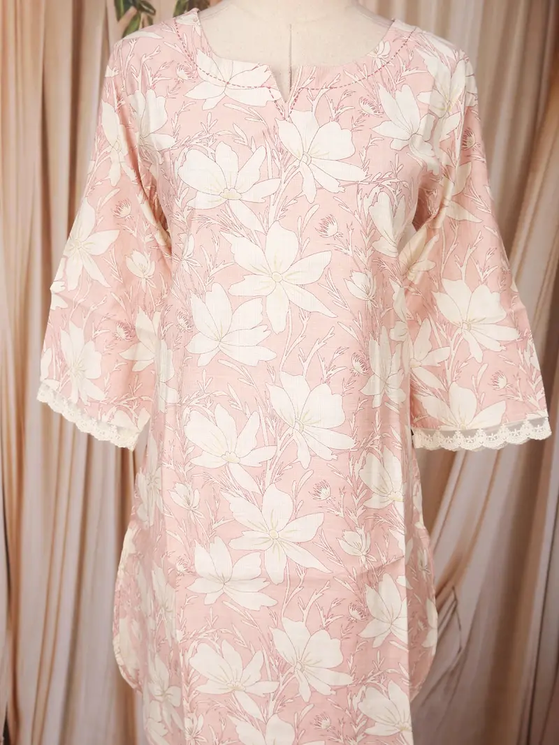 Onion Pink Floral Design Printed Cotton Salwar Suit 5