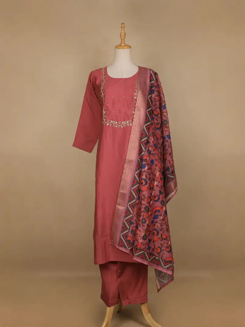 Onion Pink Floral Designed Cotton Salwar Suit 1
