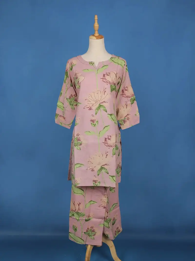 Onion Pink Floral Designed Cotton Salwar Suit 1