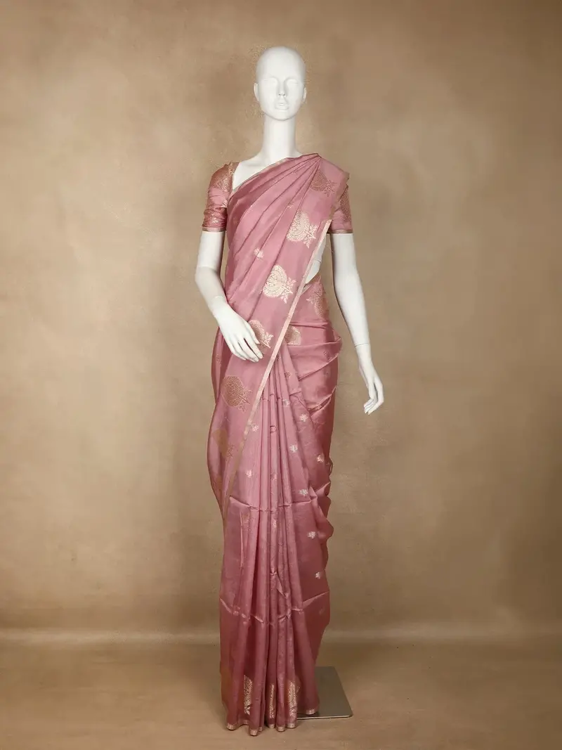 Onion Pink Floral Designed Semi Silk Fancy Saree 1