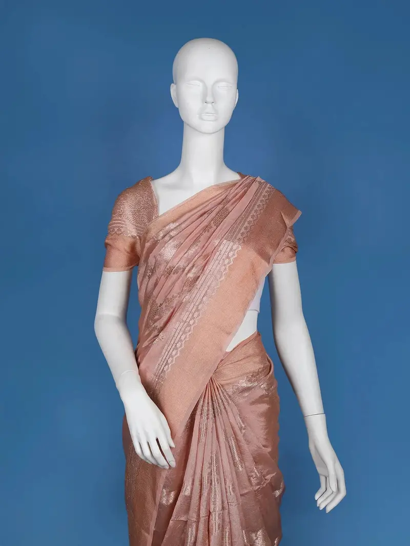 Onion Pink Floral Designed Semi Silk Fancy Saree 2