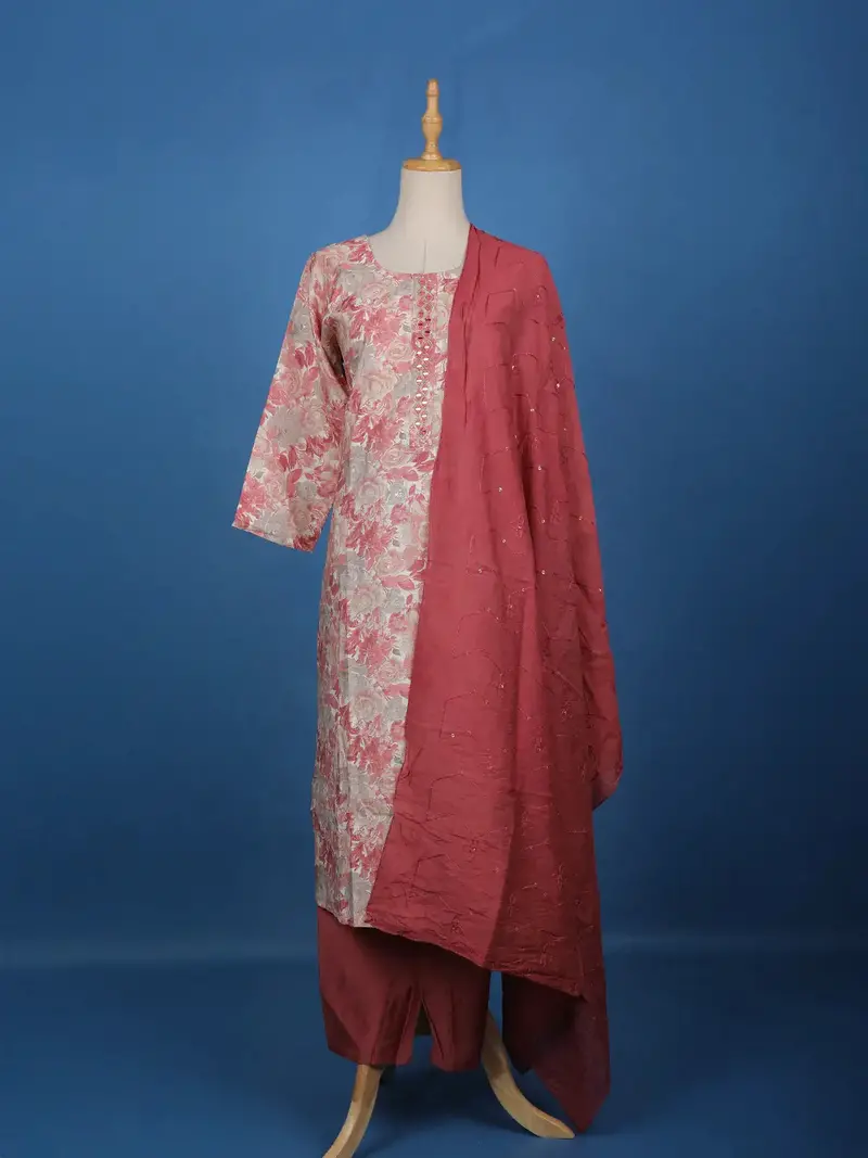 Onion Pink Floral Printed Cotton Salwar Suit 1