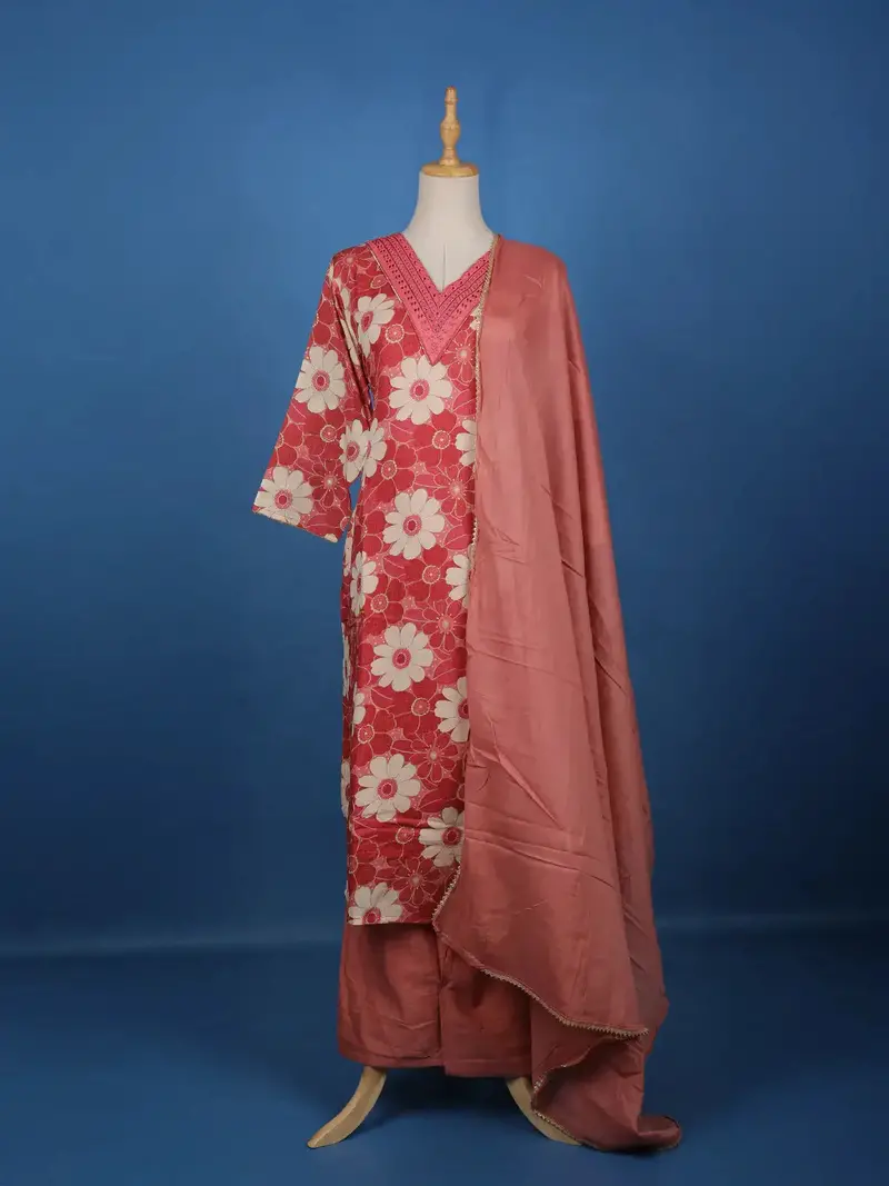 Onion Pink Floral Printed Cotton Salwar Suit 1