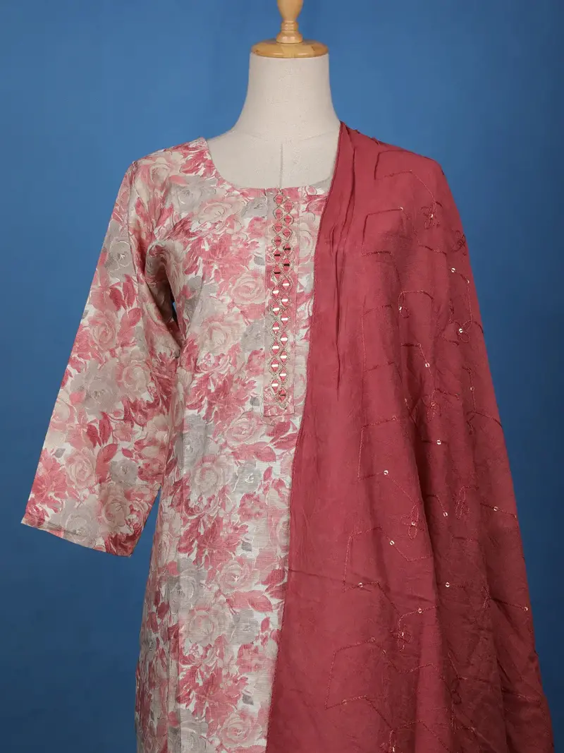 Onion Pink Floral Printed Cotton Salwar Suit 2
