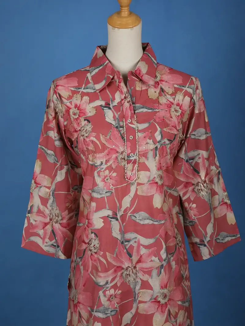 Onion Pink Floral Printed Cotton Salwar Suit 2