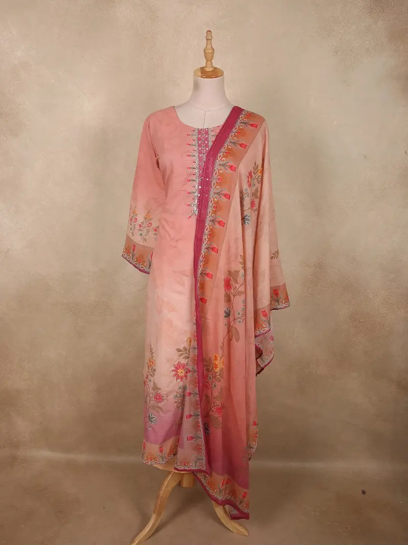 Onion Pink Floral Printed Design Cotton Straight Cut Salwar Suit 1