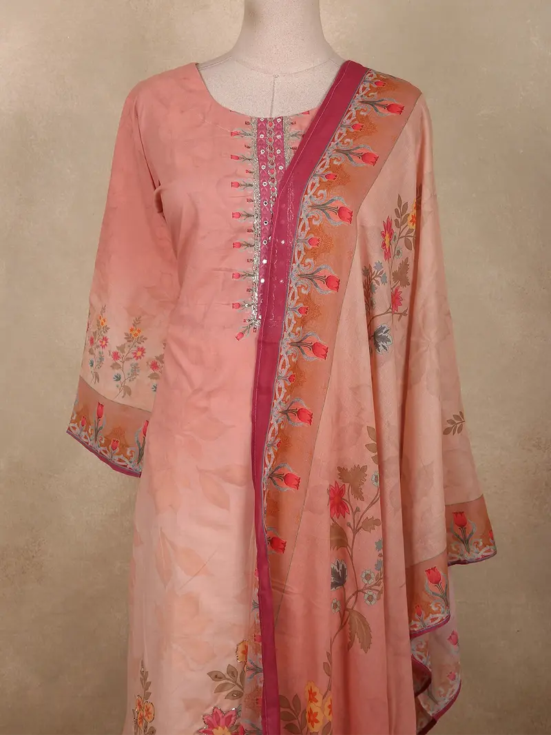 Onion Pink Floral Printed Design Cotton Straight Cut Salwar Suit 2