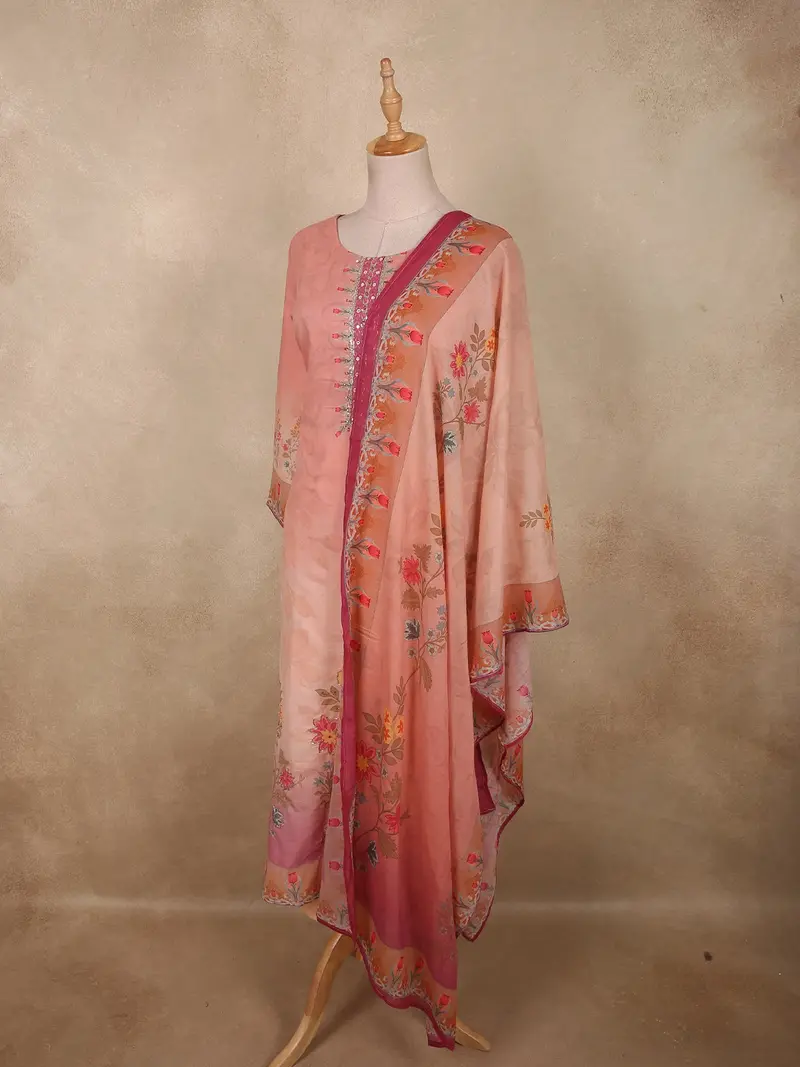 Onion Pink Floral Printed Design Cotton Straight Cut Salwar Suit 3