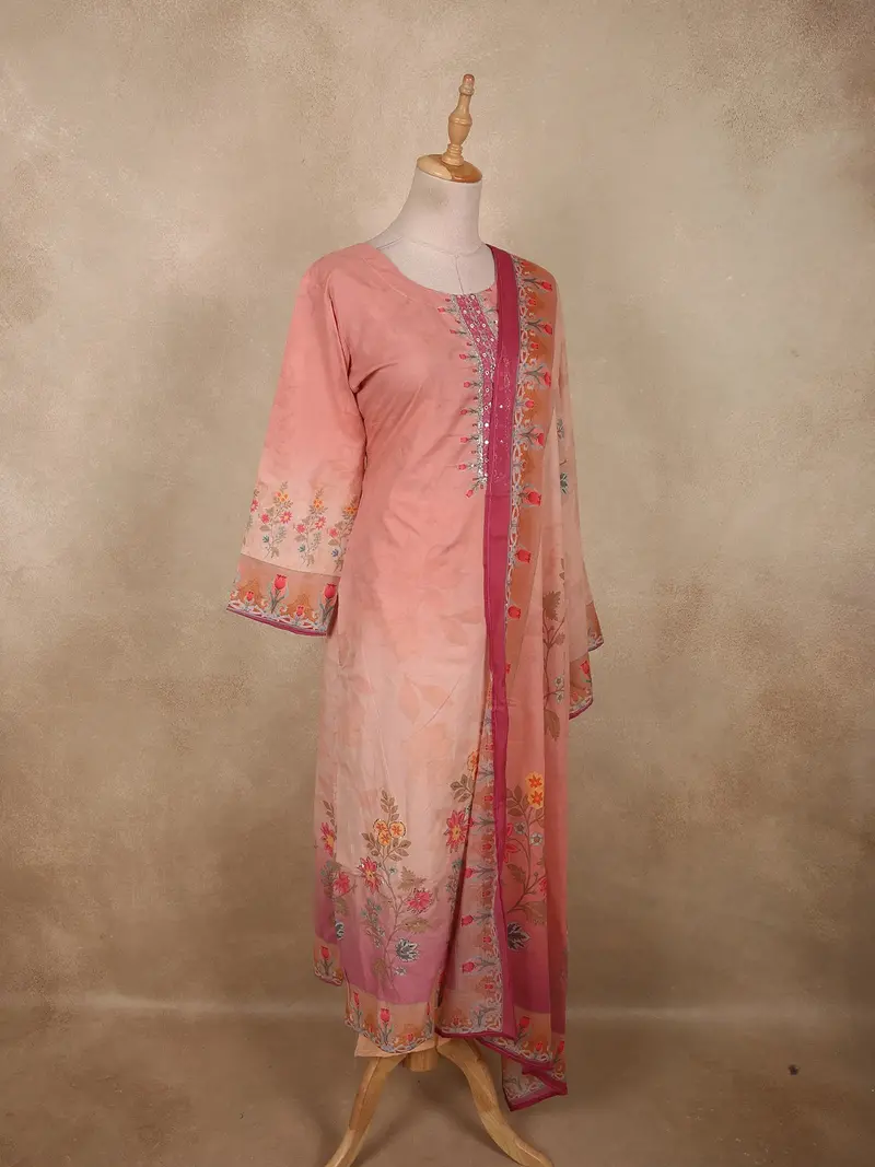 Onion Pink Floral Printed Design Cotton Straight Cut Salwar Suit 4