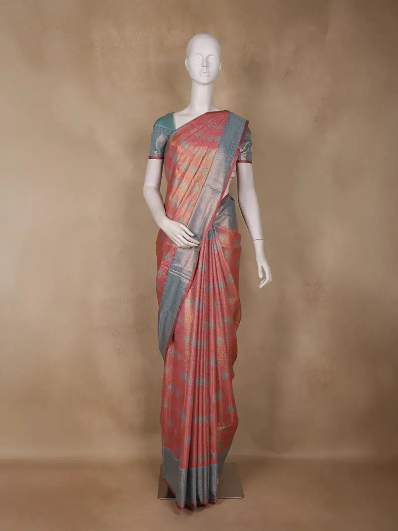 Onion Pink Floral Woven Art Silk Saree 1