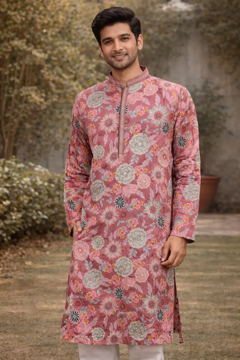 Onion Pink Kurta Set Sequin Embroidery, With Pant 1