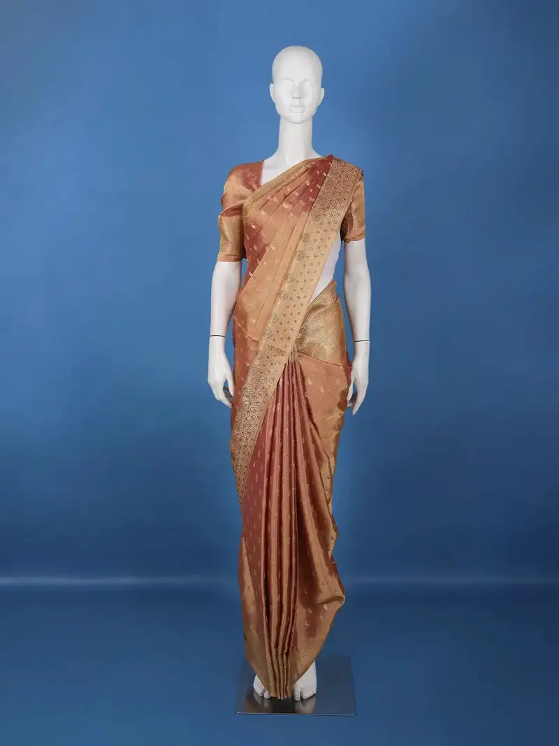 Onion Pink Paisley Design Tissue Saree 1