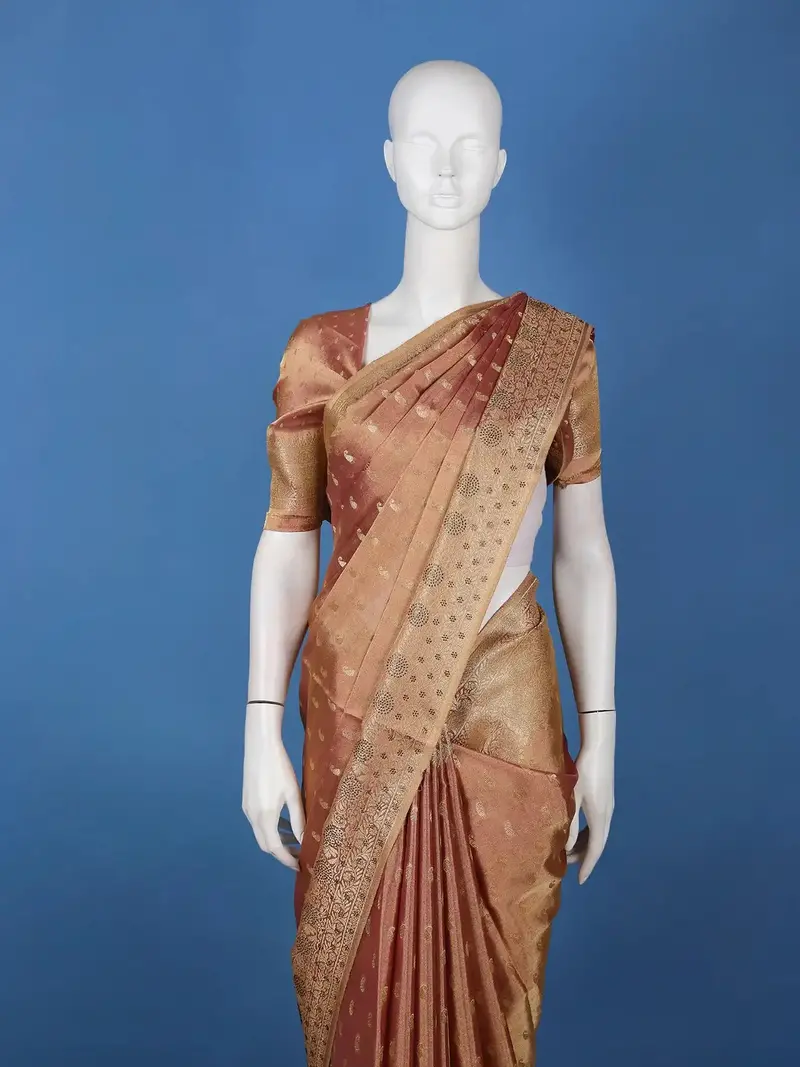 Onion Pink Paisley Design Tissue Saree 2