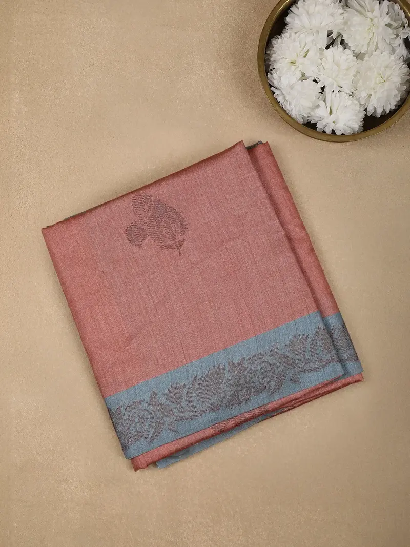 Onion Pink Semi Tussar Silk Floral Designed Saree 1