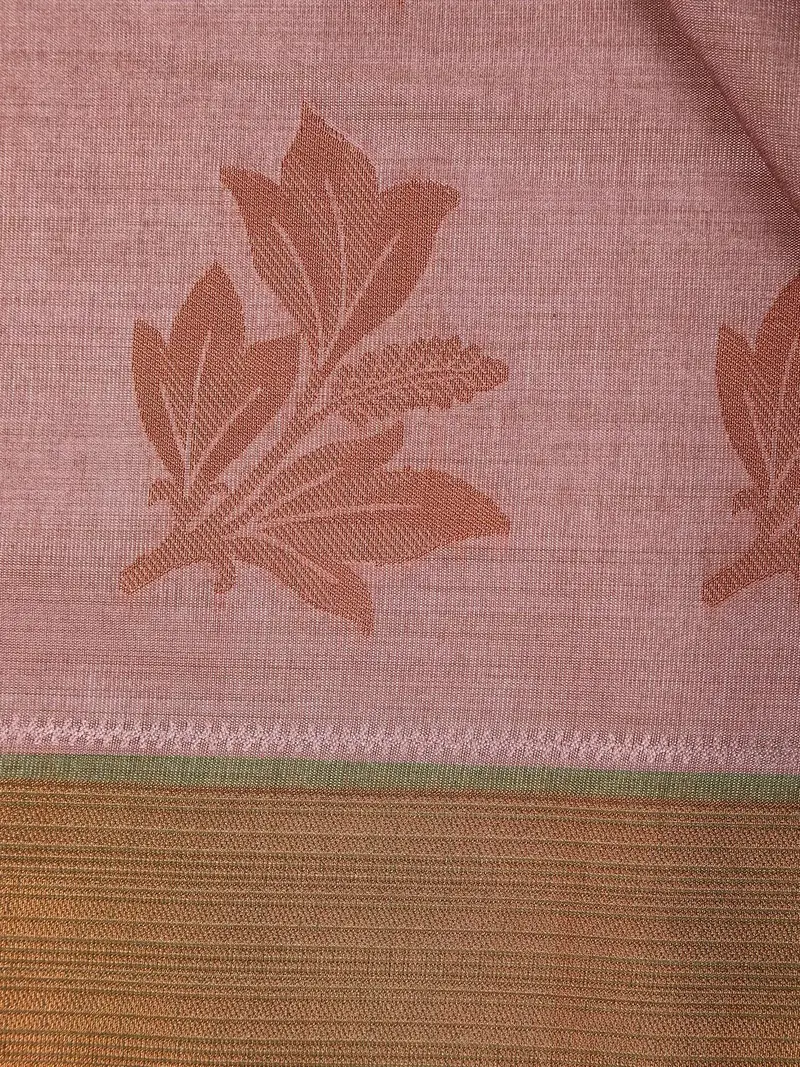 Onion Pink Semi Tussar Silk Floral Designed Saree 2