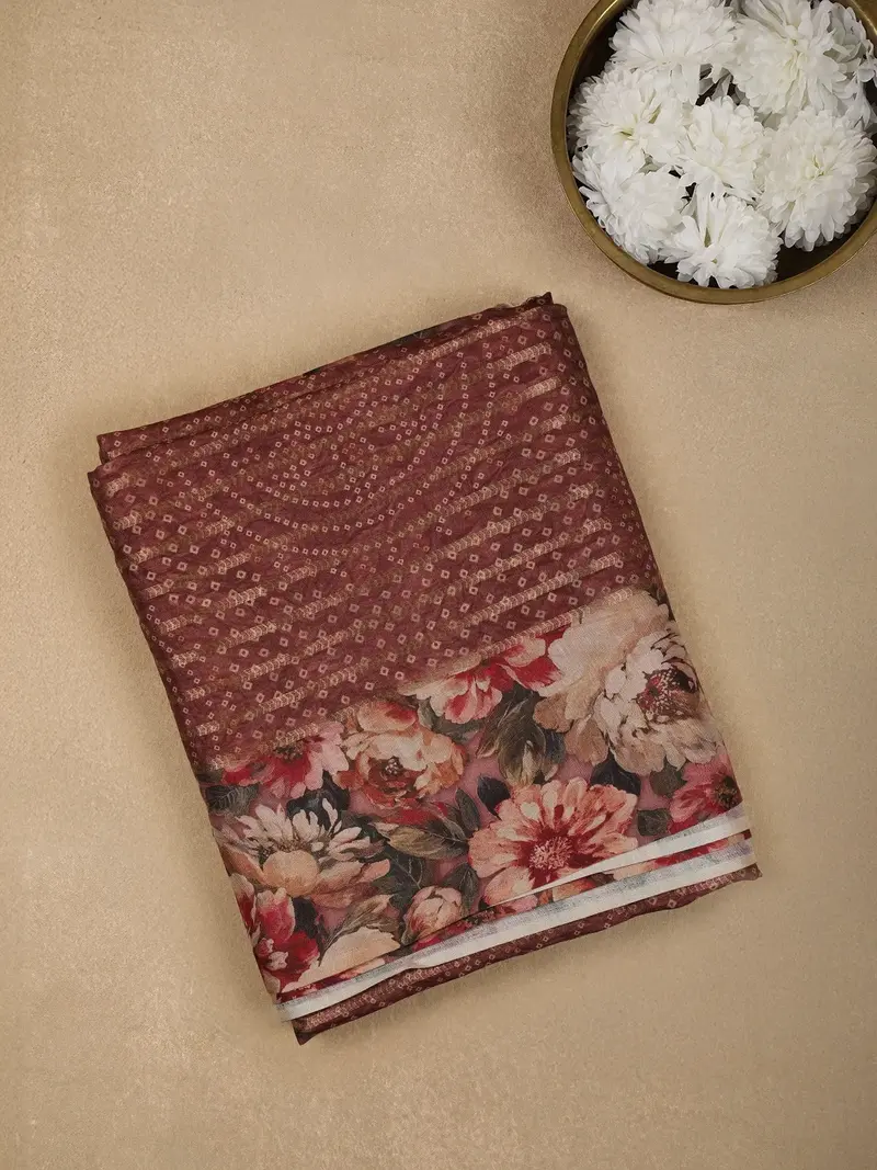 Onion Pink Semi Tussar Silk Floral Prints Saree 1
