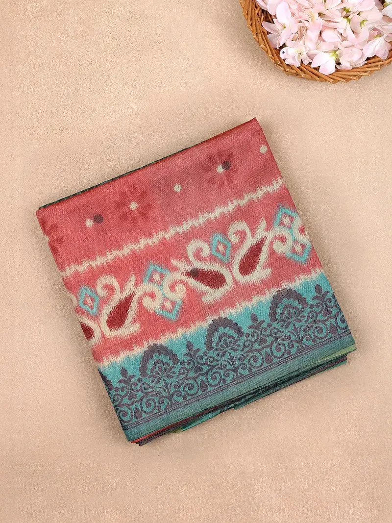 Onion Pink Semi Tussar Silk Saree With Floral & Paisley Design 1