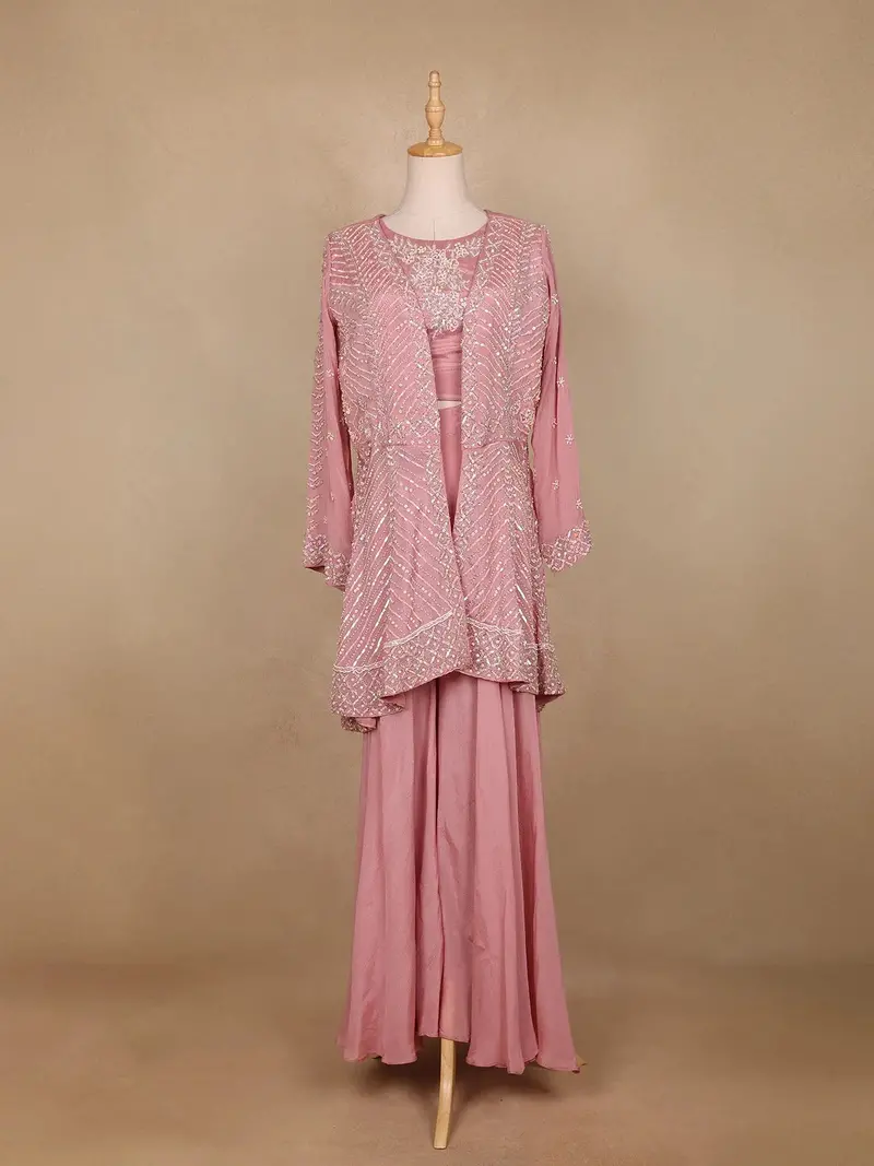 Onion Pink Sequin Embroidered Crepe Palazzo Salwar Suit 1