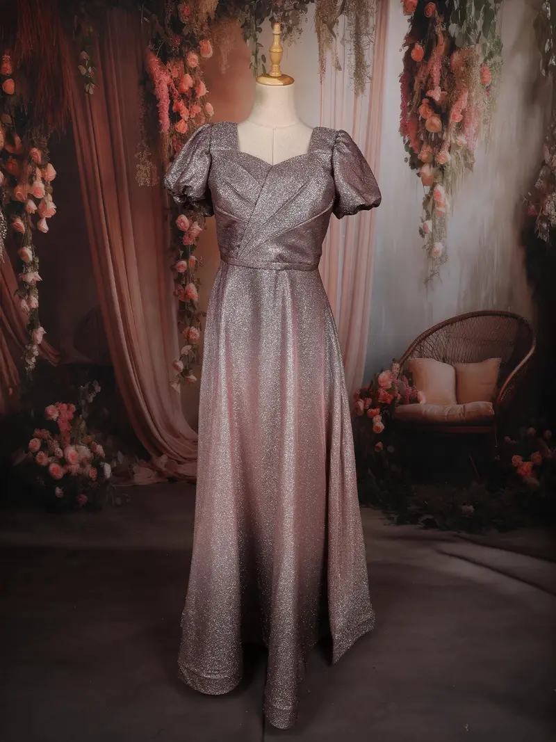 Onion Pink Shimmer Glitter Embellished Design Party Wear Gown 1