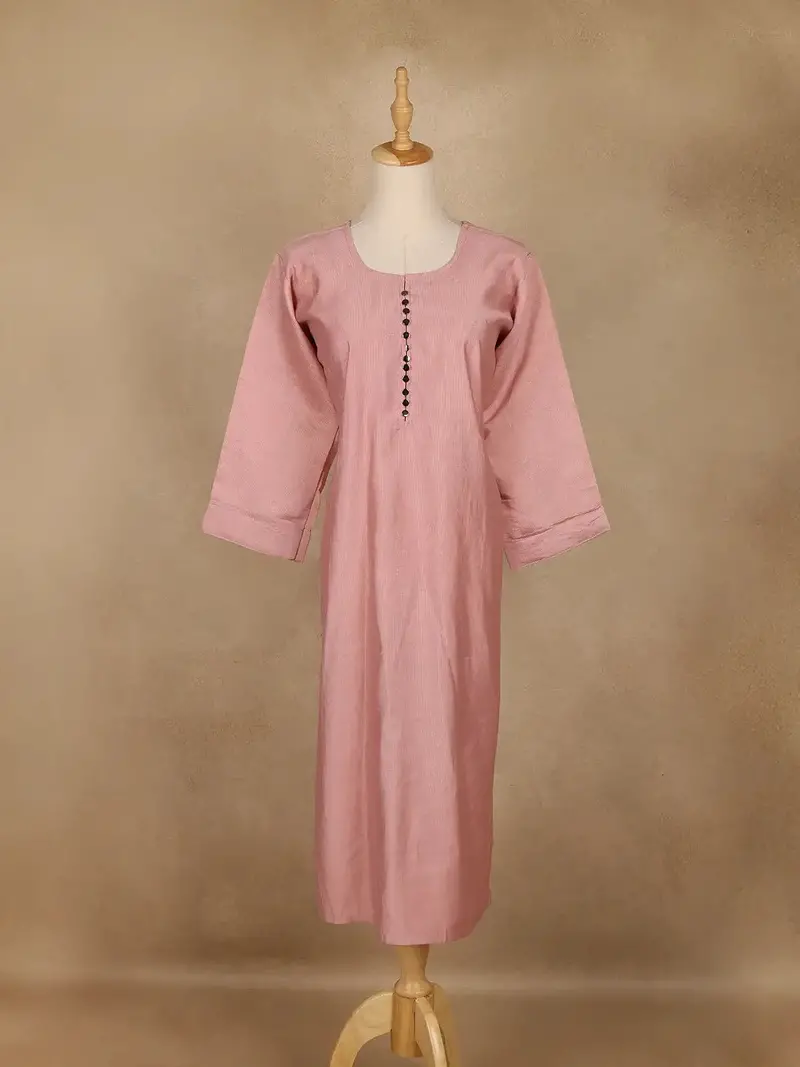 Onion Pink Solid Cotton Kurti With Button Detailing 1