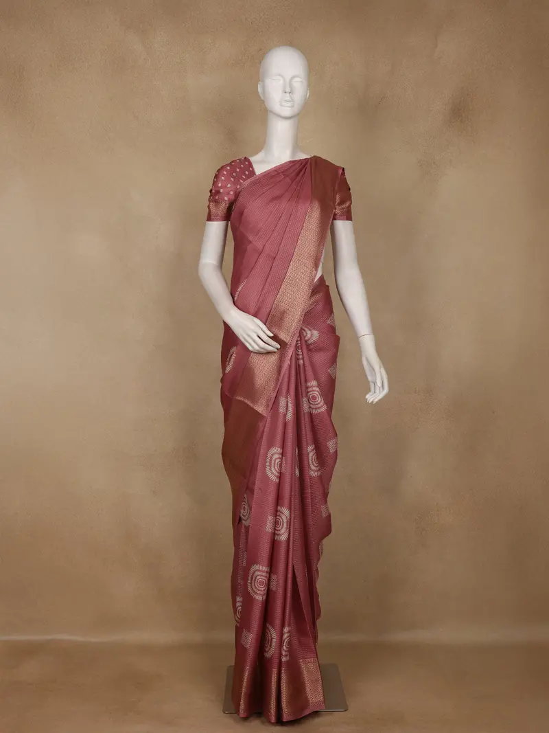Onion Pink Stripes Design Cotton Saree 1