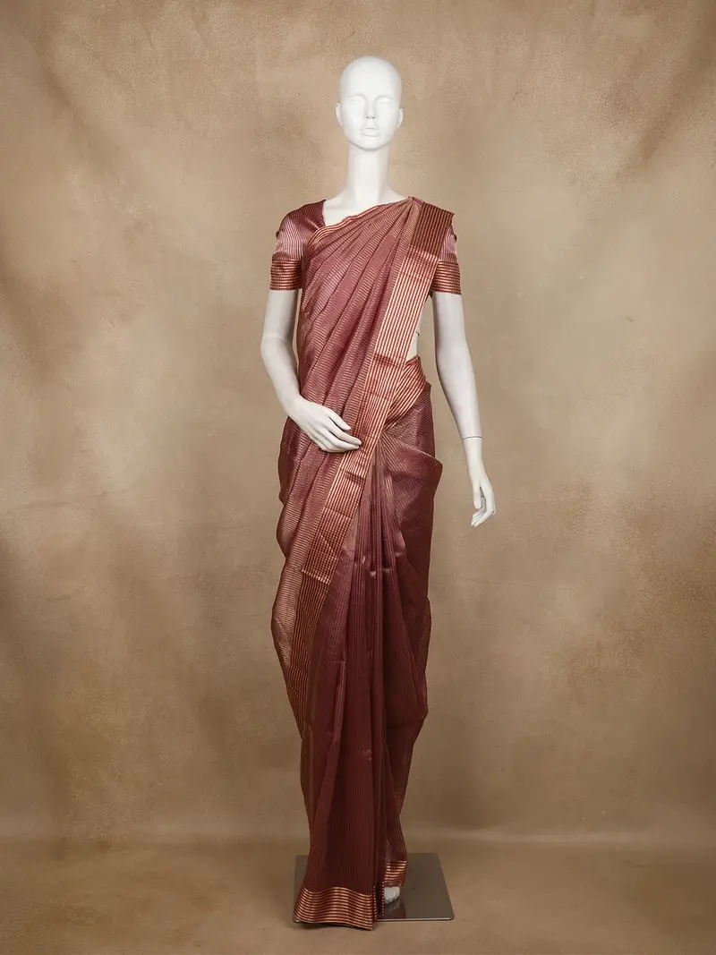 Onion Pink Stripes Design Organza Designer Saree 1