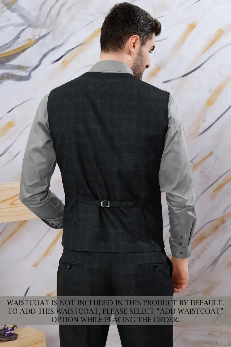 Onyx Black Subtle Checkered Wool Rich Double Breasted Suit 10