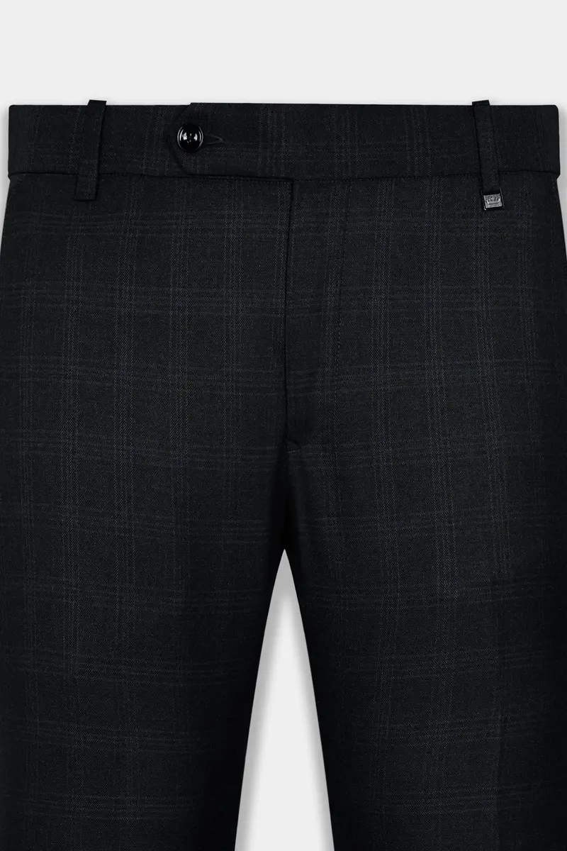 Onyx Black Subtle Checkered Wool Rich Double Breasted Suit 13