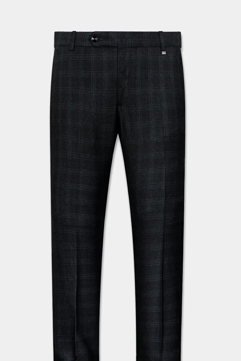 Onyx Black Subtle Checkered Wool Rich Double Breasted Suit 15