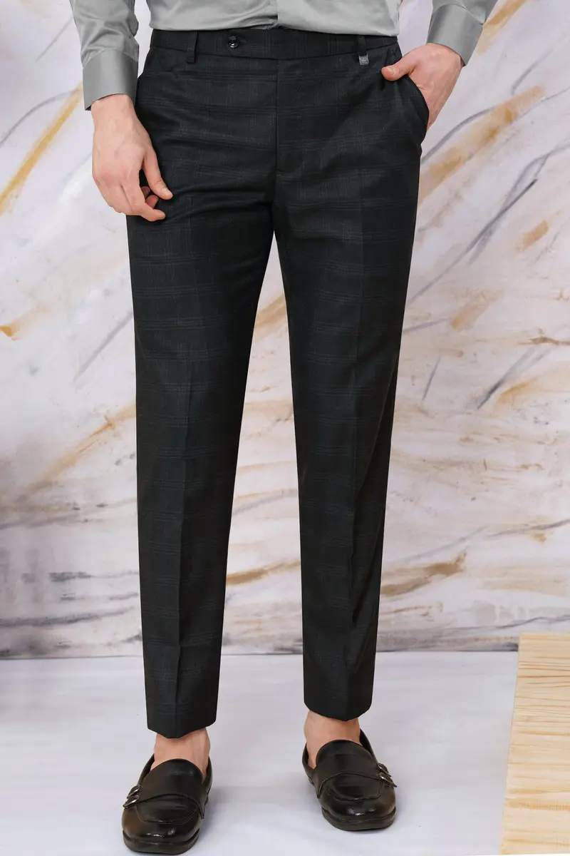 Onyx Black Subtle Checkered Wool Rich Double Breasted Suit 6