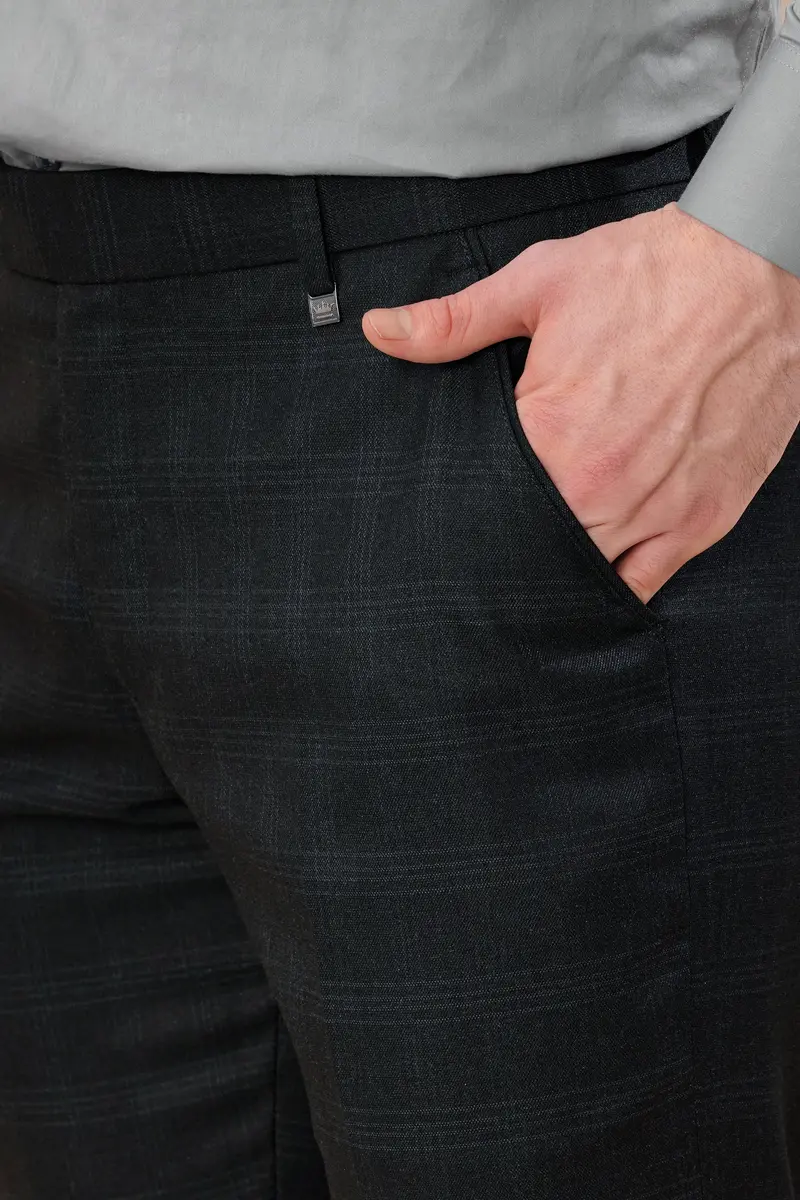 Onyx Black Subtle Checkered Wool Rich Double Breasted Suit 7