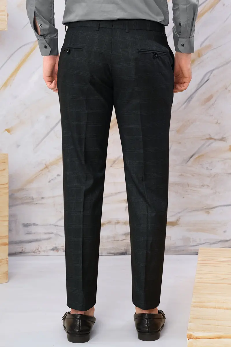 Onyx Black Subtle Checkered Wool Rich Double Breasted Suit 8