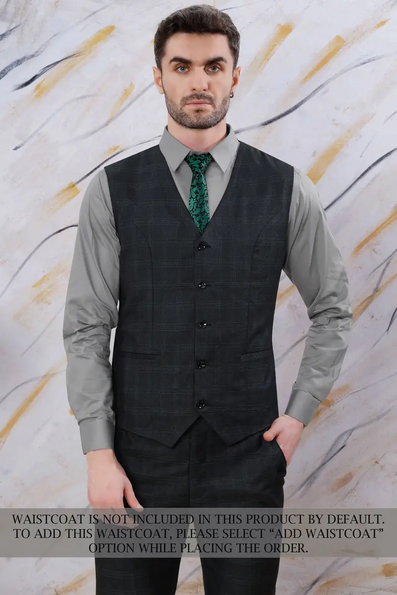 Onyx Black Subtle Checkered Wool Rich Double Breasted Suit 9