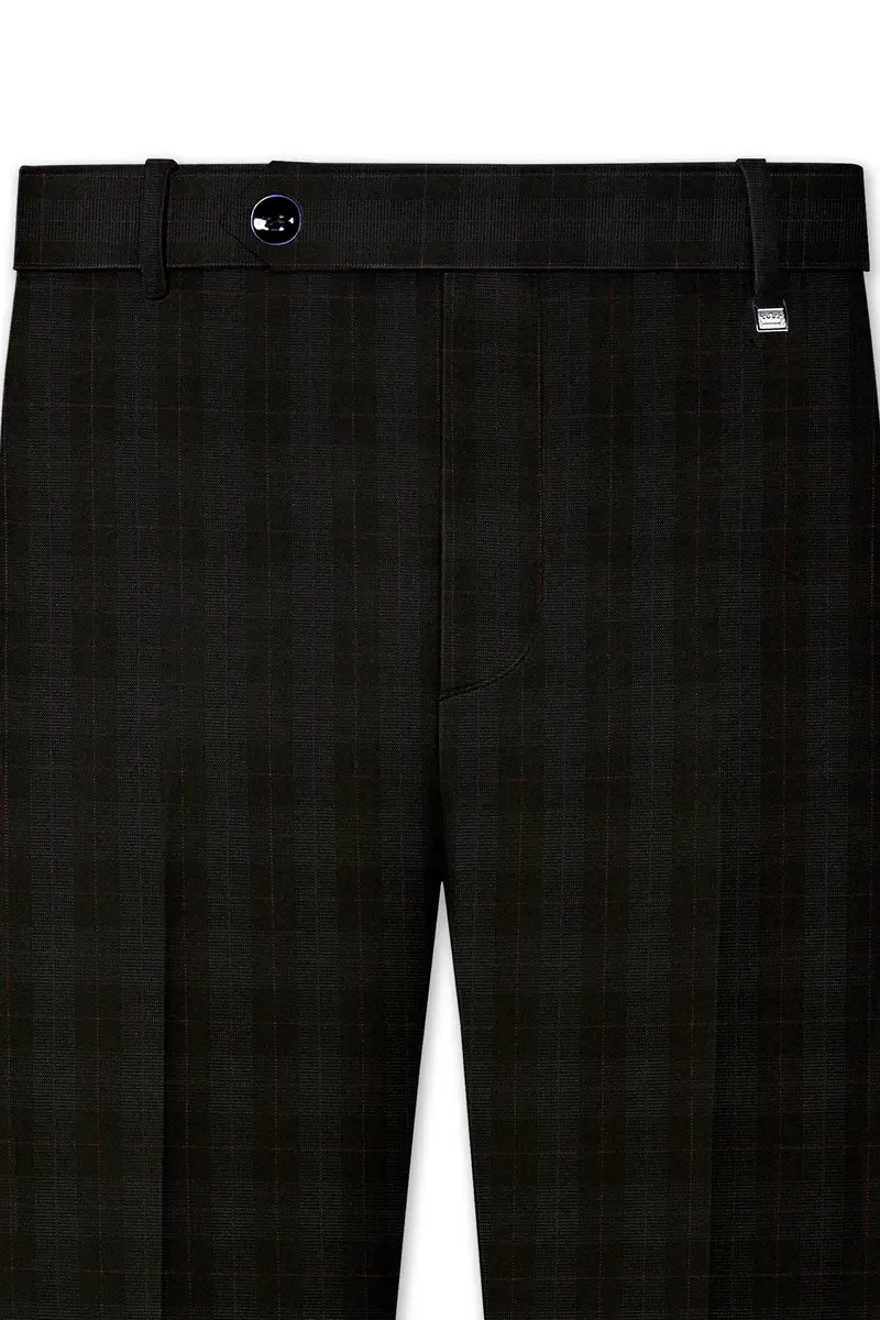 Onyx Black Subtle Plaid Wool Rich Double Breasted Suit 12