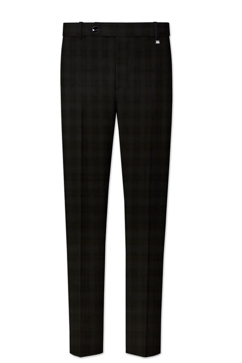Onyx Black Subtle Plaid Wool Rich Double Breasted Suit 13