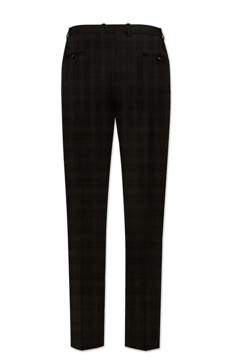 Onyx Black Subtle Plaid Wool Rich Double Breasted Suit 14