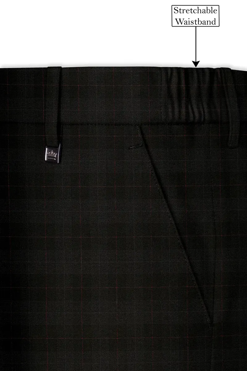 Onyx Black Subtle Plaid Wool Rich Double Breasted Suit 15