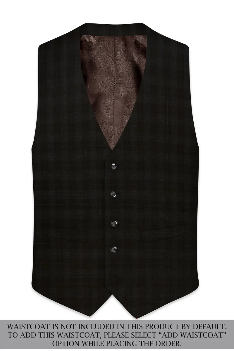 Onyx Black Subtle Plaid Wool Rich Double Breasted Suit 16