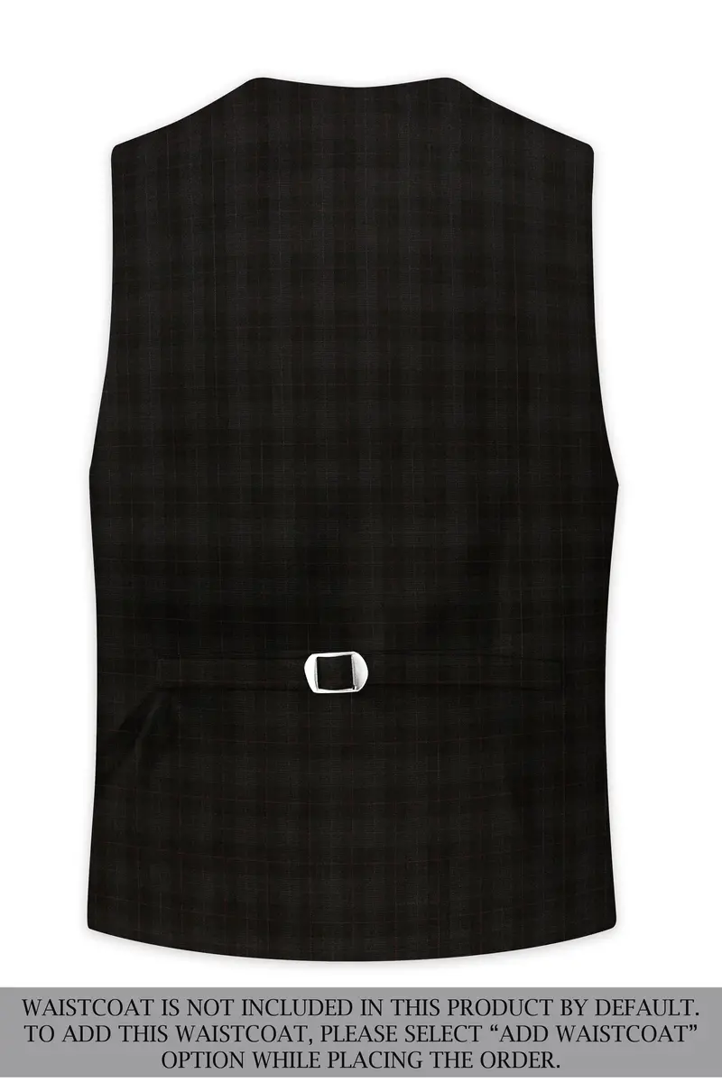Onyx Black Subtle Plaid Wool Rich Double Breasted Suit 17