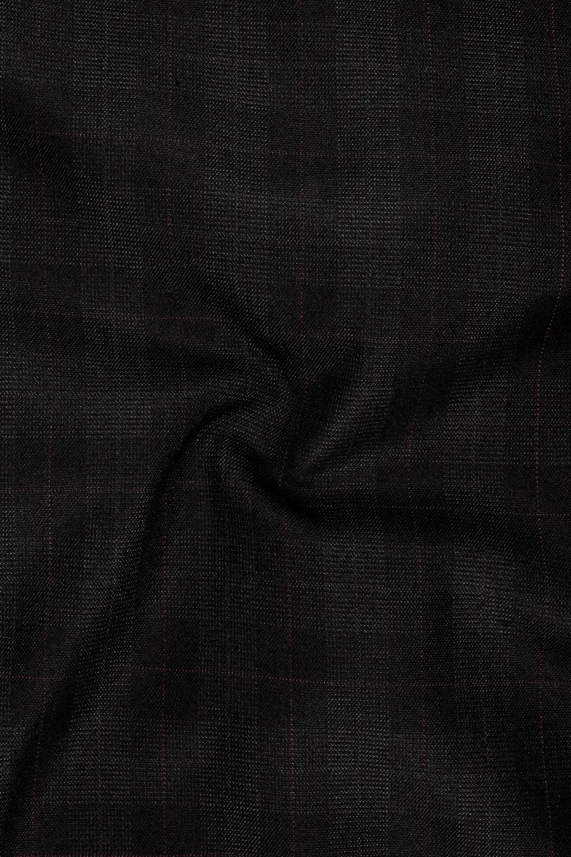 Onyx Black Subtle Plaid Wool Rich Double Breasted Suit 3