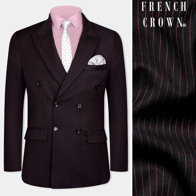 Onyx Maroon And Mandy Pink Striped Double Breasted Wool Rich Blazer 1
