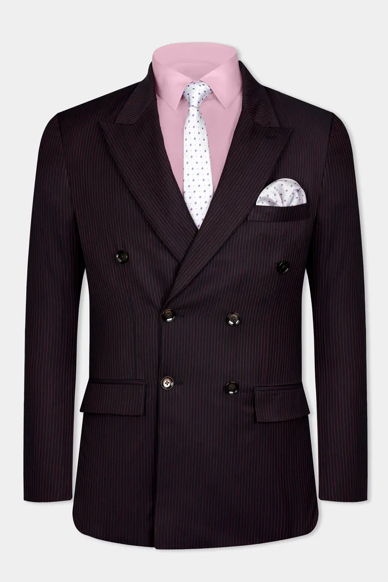 Onyx Maroon And Mandy Pink Striped Double Breasted Wool Rich Blazer 2
