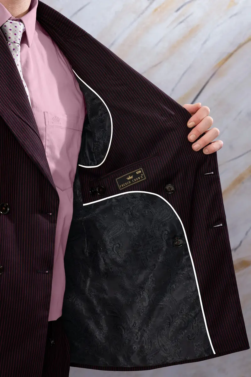 Onyx Maroon And Mandy Pink Striped Double Breasted Wool Rich Blazer 4