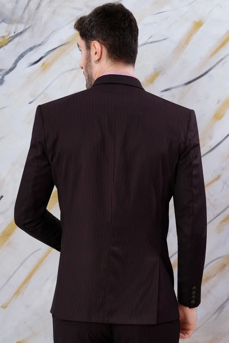 Onyx Maroon And Mandy Pink Striped Double Breasted Wool Rich Blazer 5