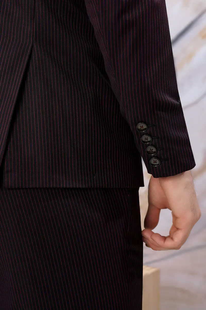 Onyx Maroon And Mandy Pink Striped Double Breasted Wool Rich Blazer 6