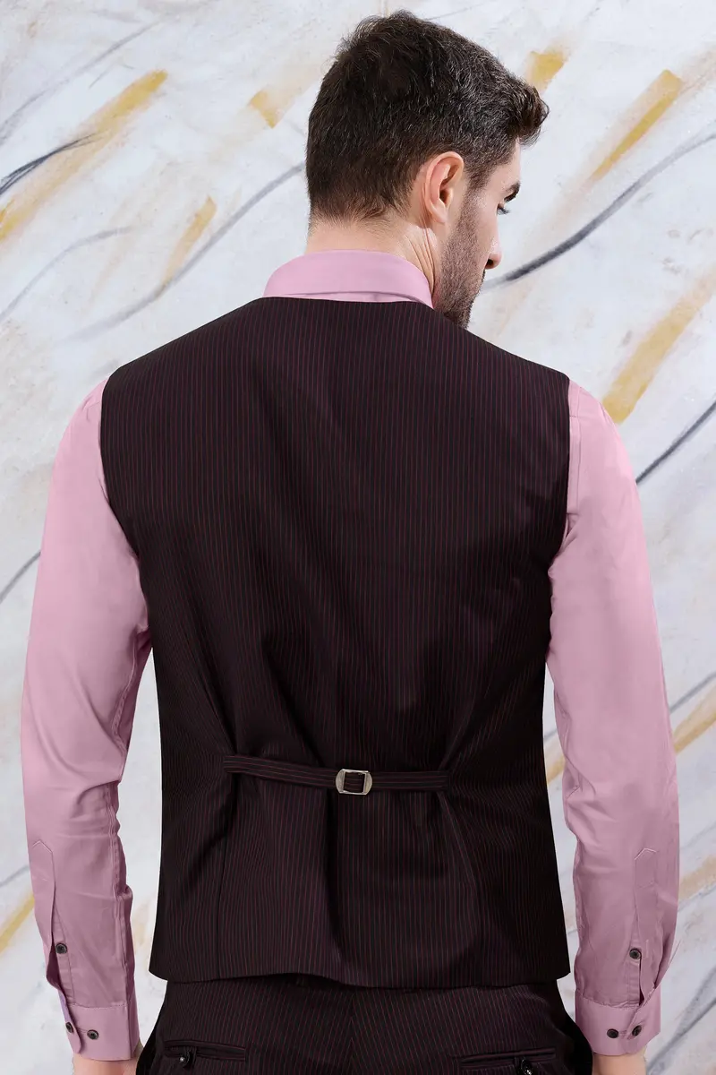 Onyx Maroon And Mandy Pink Striped Wool Rich Waistcoat 4