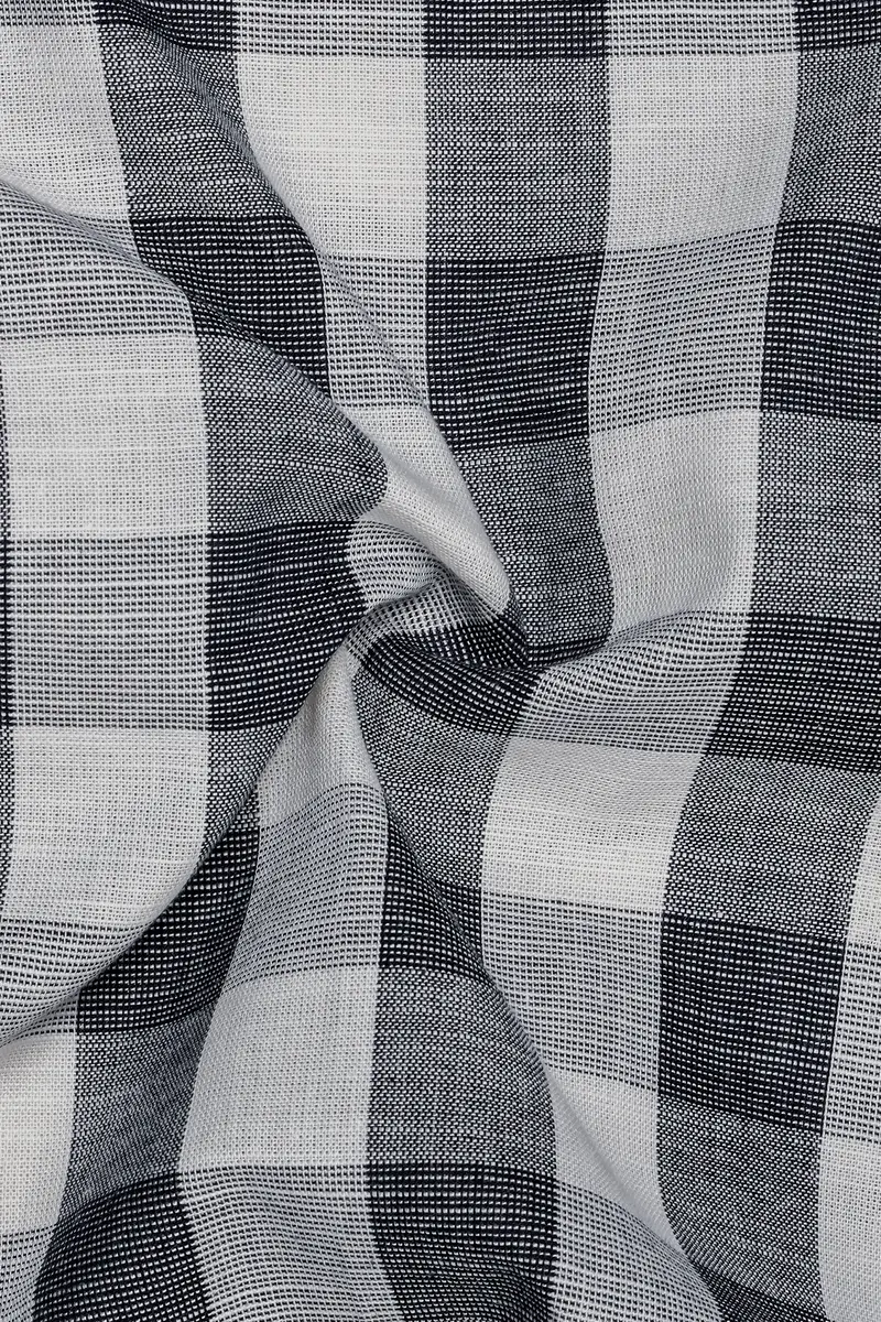 Onyxmist-Shark Black And Pumice Gray Plaid Luxurious Linen Casual Kurta Shirt 3