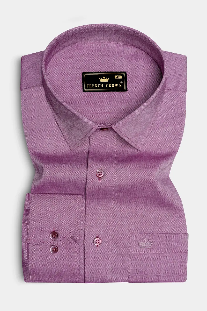 Opera Mauve Pink Chambray Textured Premium Cotton Shirt 4
