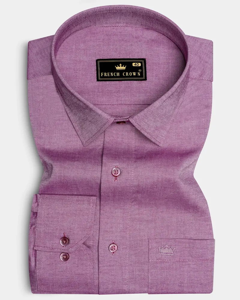 Opera Mauve Pink Chambray Textured Premium Cotton Shirt 6